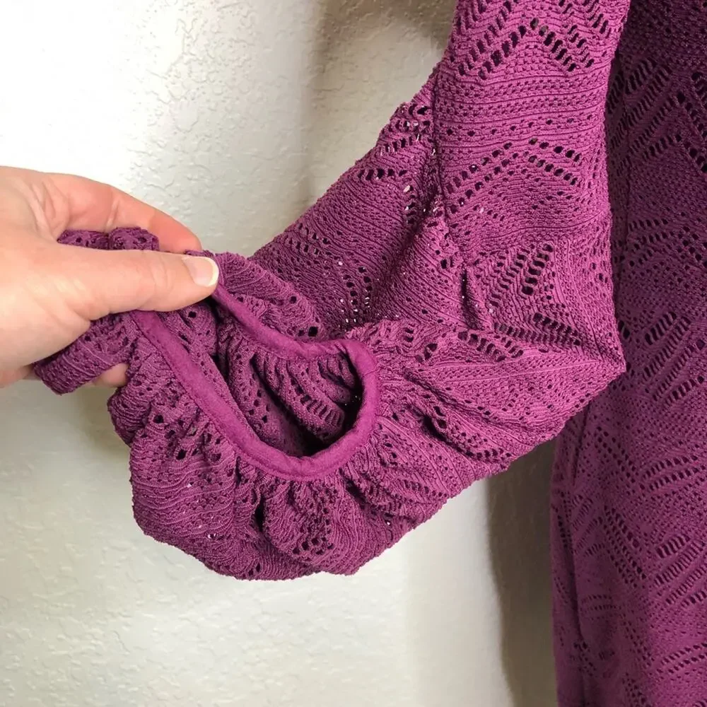 Anthropologie Maeve purple crochet knit overlay balloon sleeve dress Extra Small